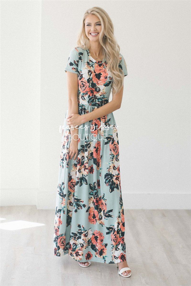 Mint Watercolor Floral Maxi Modest ...